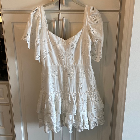 ALEXIS Floral Embroidered Open Shoulders Mini Dress